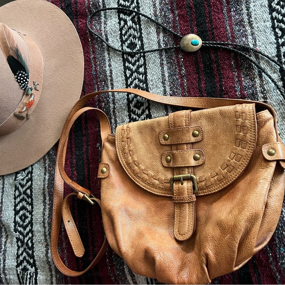 Zara Tan Crossbody Bag with Adjustable Strap and Flap Closure